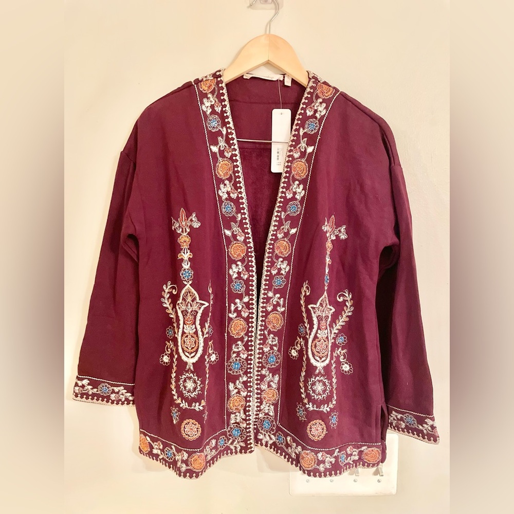 NWT- Soft Surroundings Women’s L Embroidered Tunic Burgundy Gorgeous 100% Visco